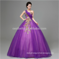 Noiva de design mais recente lindo roxo Appliqued Strapless Andar de comprimento Tulle Puffy Vestido de noiva vestido de noiva roxo